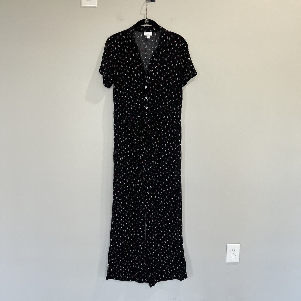 J. Jill Full Leg Short Sleeve Women’s‎ Jumpsuit Black Floral Size Small